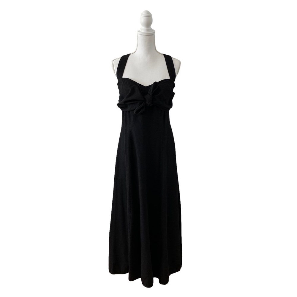 finley 100% Cotton Tie Front Cross Back Vacation Casual Black‎ Denim Maxi Dress